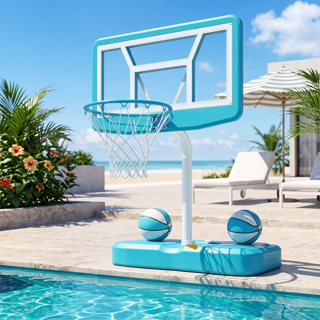 Pool Basketball Hoop Set with 2 Balls and Pump