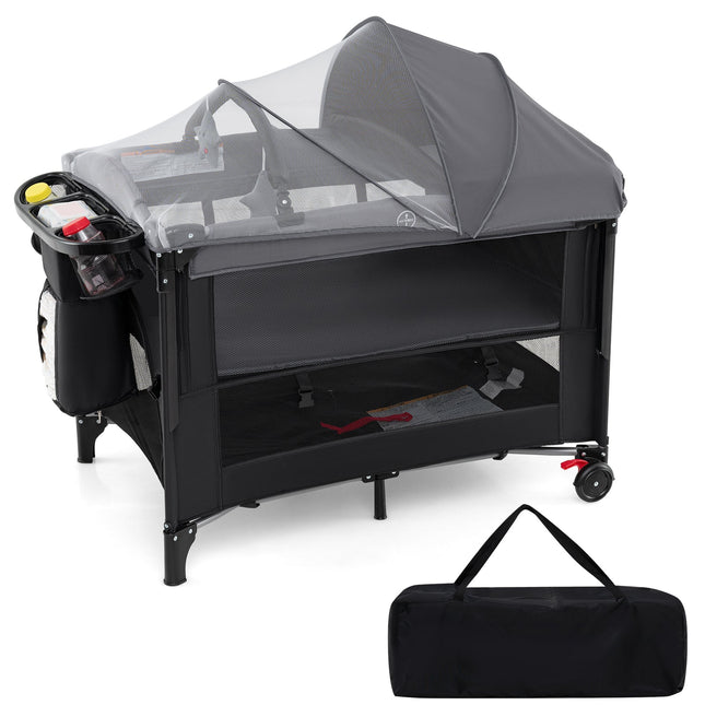 Foldable Baby Bassinet with 4 Adjustable Heights Changing Table and Mattress