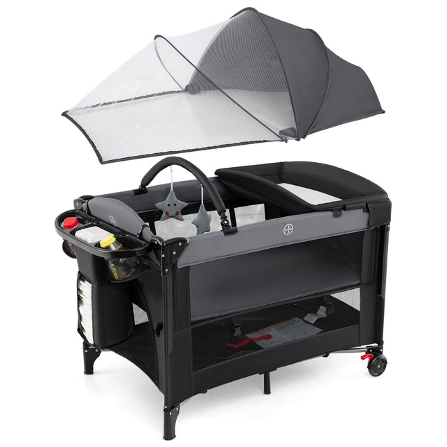Foldable Baby Bassinet with 4 Adjustable Heights Changing Table and Mattress