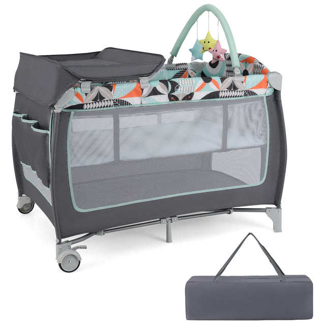3-in-1 Portable Baby Playard with Zippered Door and Toy Bar