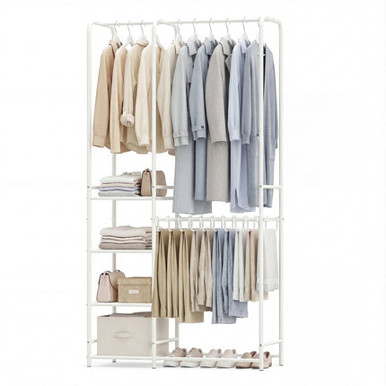 Portable Closet with Pants Hangers and 2 Hanging Rods and 4 Storage Shelves