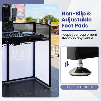 Portable DJ Booth with Adjustable Feet and Detachable Tabletop