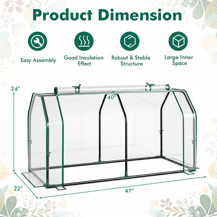 Portable Mini Greenhouse with PE Cover and Zippered Door