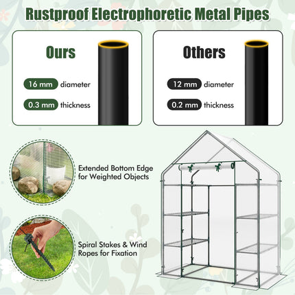 Portable Walk-in Greenhouse with 3 Tiers and 6 Shelves