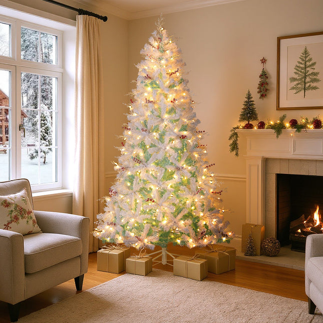 Pre-Lit Artificial Christmas Tree with Snow Flocked Branch Tips