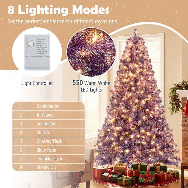 Pre-Lit Tinsel Christmas Tree Artificial Xmas Tree with Lush Branch Tips and Warm White LED Lights