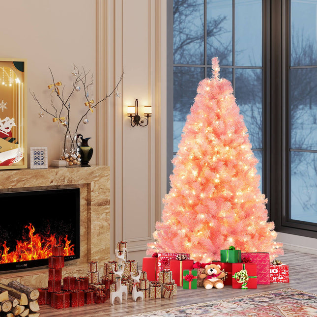 Pre-Lit Tinsel Christmas Tree Artificial Xmas Tree with Lush Branch Tips Holiday Decoration