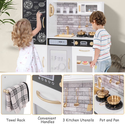Pretend Play Kitchen with Utensils for Kids Aged 3+-White
