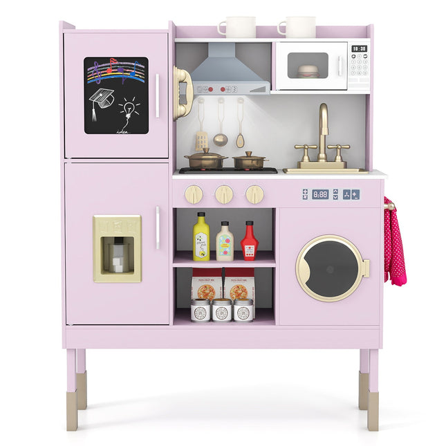 Pretend Play Kitchen Toy Kitchen Playset with Range Hood Ice Maker and Telephone