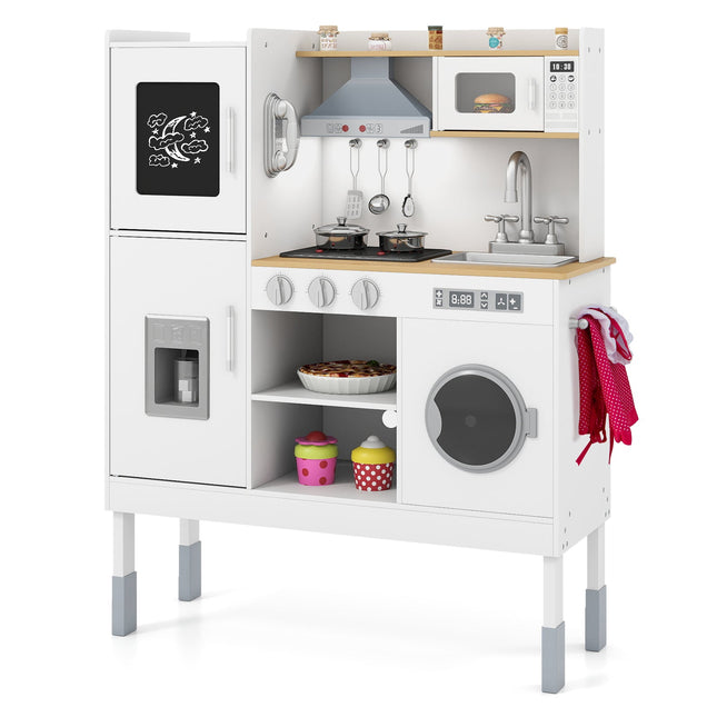 Pretend Play Kitchen Toy Kitchen Playset with Range Hood Ice Maker and Telephone
