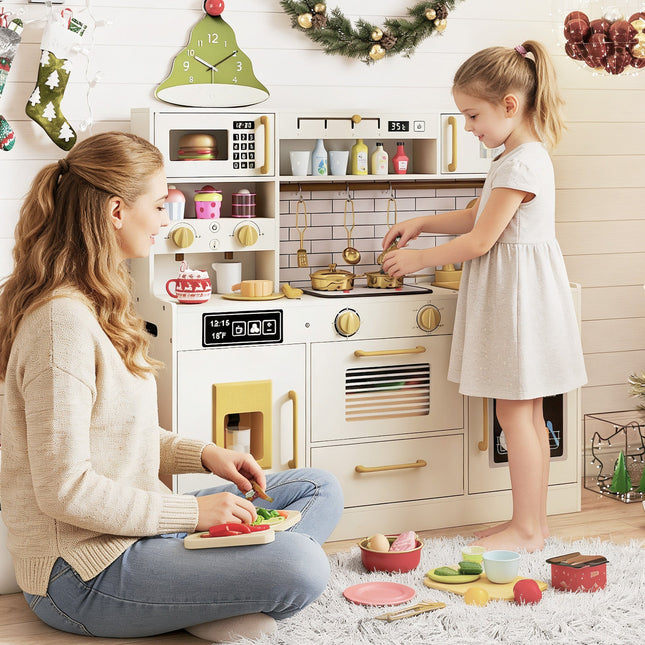 Pretend Toy Kitchen Set with Stoves and Water Dispenser-Beige