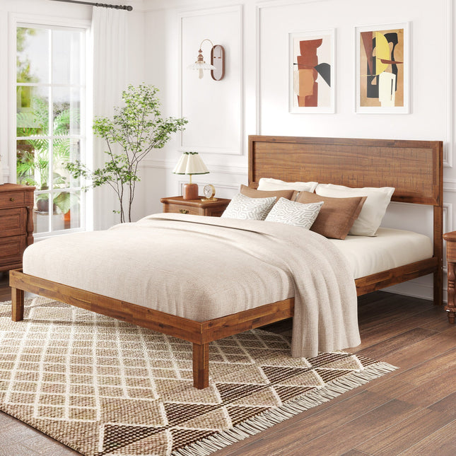 Twin/Full/Queen Size Bed Frame with Headboard and Wooden Slats Support
