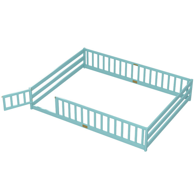 Queen Size Floor Bed Kids Montessori Bed Frame with Full Length Safety Guardrails