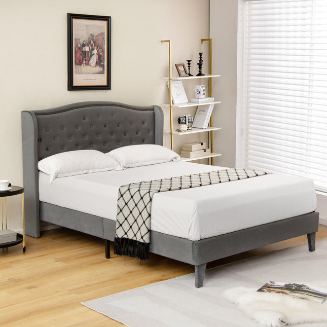 Full/Queen Size Upholstered Platform Bed Frame with Button Tufted Headboard