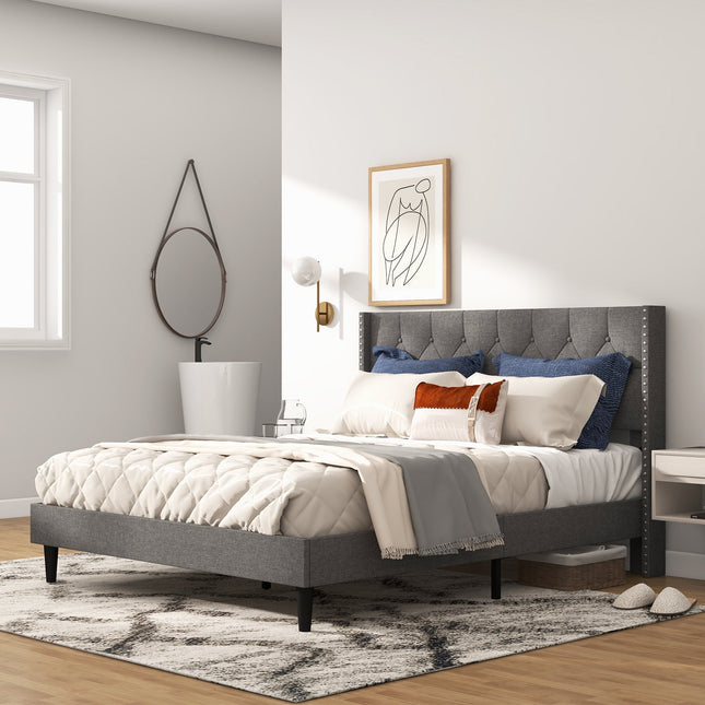 Full/Queen Size Upholstered Platform Bed with Button Tufted Headboard