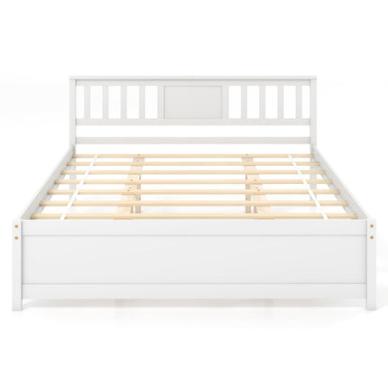 Wooden Platform Bed with Headboard and Wood Slat Support White
