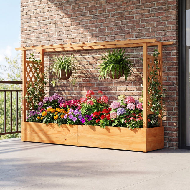 Raised Garden Bed Planter Box with Lattice Trellis Drainage Holes