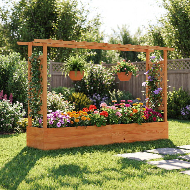 Raised Garden Bed Planter Box with Lattice Trellis Drainage Holes