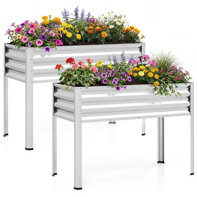 Raised Garden Bed Set of 2 Electro-Coating Metal Large Elevated Planter Box