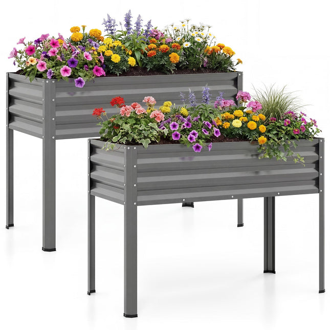 Raised Garden Bed Set of 2 Electro-Coating Metal Large Elevated Planter Box