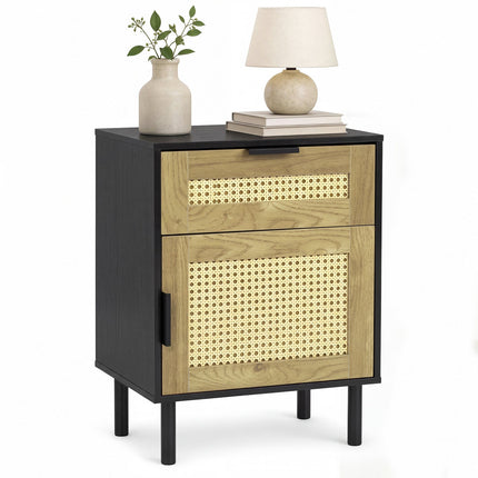 Rattan Nightstand with Drawer and Storage Cabinet