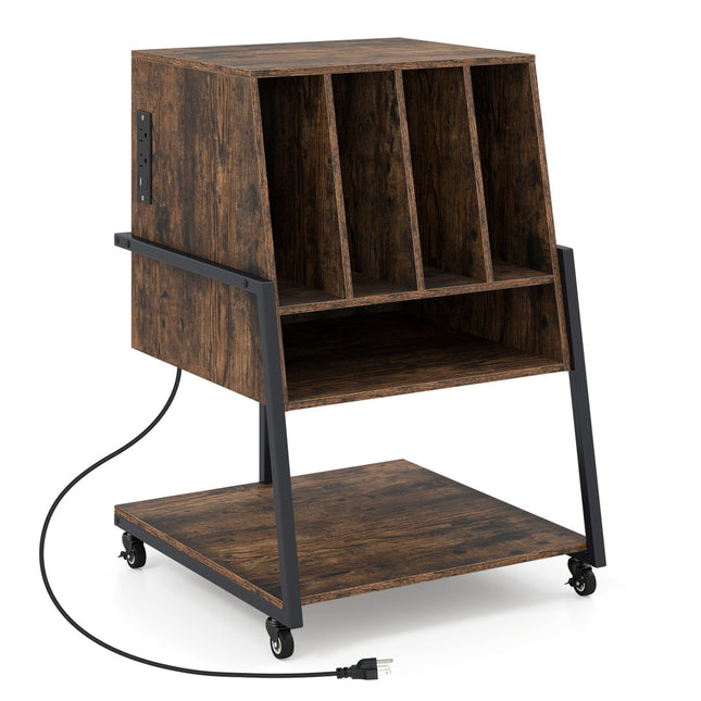 Record Player Stand on Wheels Rolling Turntable Stand with Power Outlets