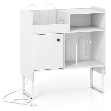 Record Player Stand with Power Outlets and Vinyl Storage Holder up to 250 Albums