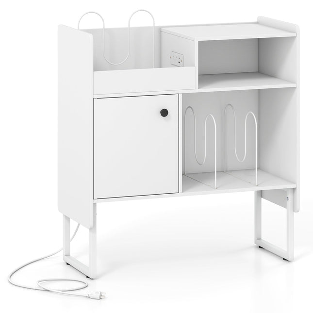 Record Player Stand with Power Outlets and Vinyl Storage Holder up to 250 Albums