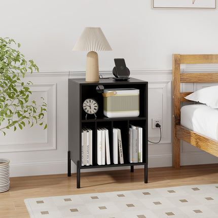 Record Player Stand with Record Storage Shelf and Charging Station