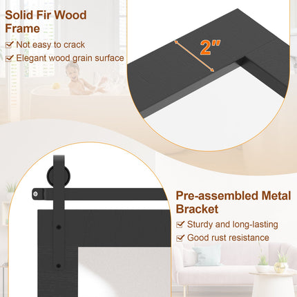 Rectangle Barn Door Style Wall Mounted Mirror with Solid Wood Frame