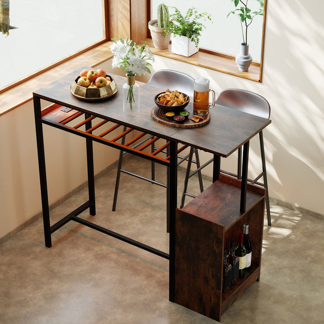 Rectangular Bar Table with Charging Station and LED Light-Rustic Brown