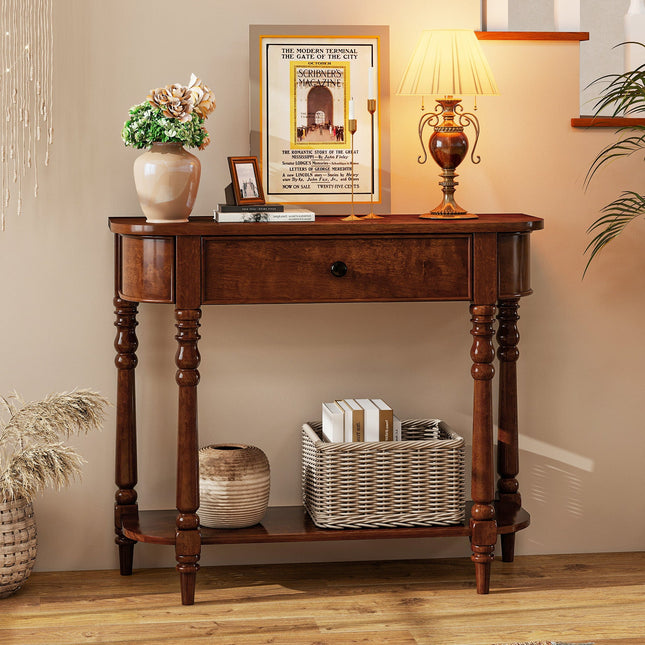 Retro Console Table 36"L Wooden 2-Tier Narrow Behind Couch Foyer Table