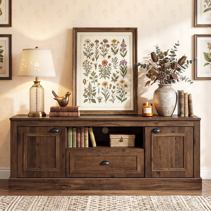 Farmhouse TV Stand for 70" TVs with Storage Cabinets