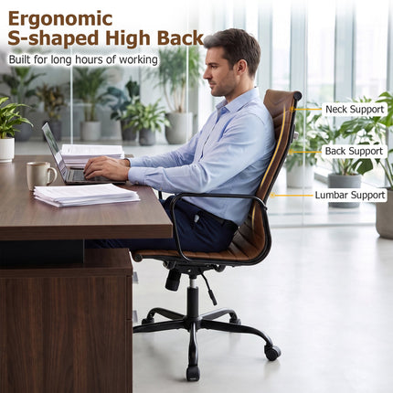 Ribbed High Back Office Chair with Adjustable Height