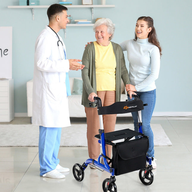 Folding Aluminum Rollator Walker with 8 inch Wheels and Seat