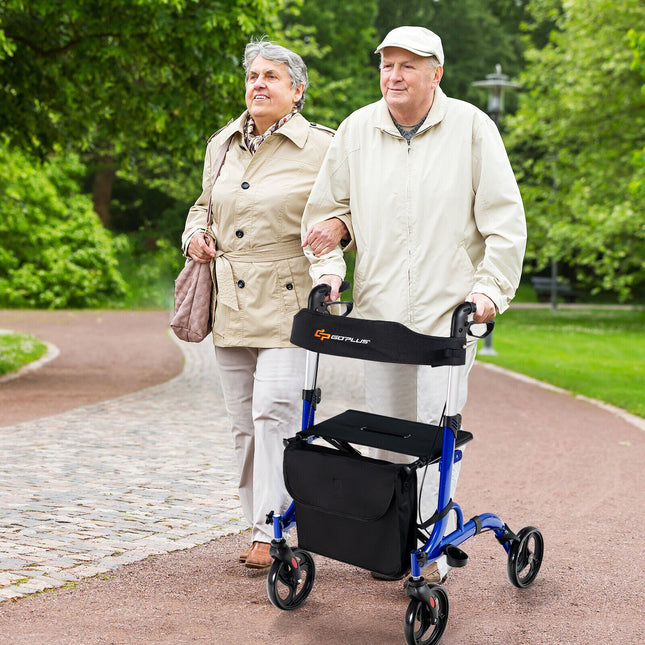 Folding Aluminum Rollator Walker with 8 inch Wheels and Seat