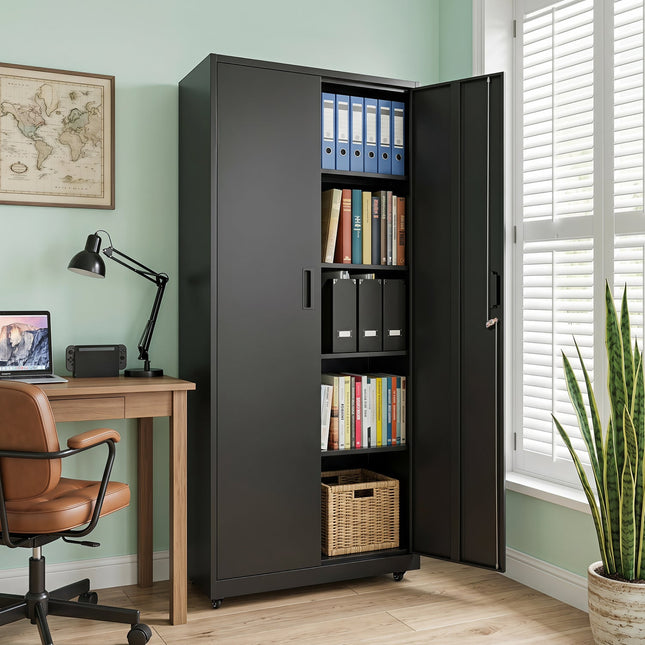 Rolling Metal Storage Cabinet 73" Lockable with 4 Wheels