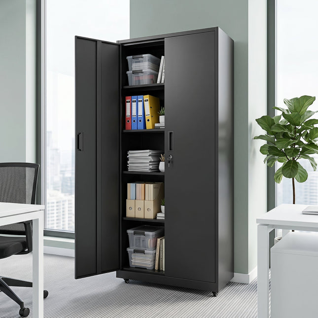Rolling Metal Storage Cabinet 73" Lockable with 4 Wheels