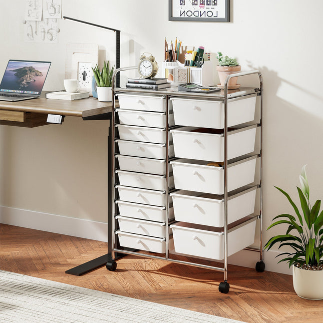 Rolling Storage Cart 15-Drawer Trolley with Chrome Plated Metal Frame