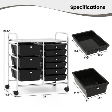 9-Drawer Rolling Storage Cart with Colorful Drawers and Metal Frame