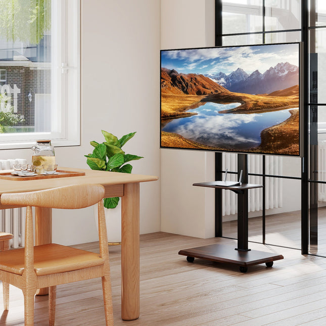 Rolling TV Stand on Wheels Mobile TV Cart for 32-75 Inch TVs Portable AV Cart