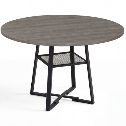 Round Dining Table for 4-6 with Storage Shelf and Metal Legs