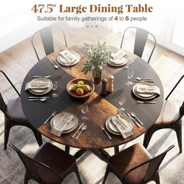 Round Dining Table for 4-6 with Storage Shelf and Metal Legs