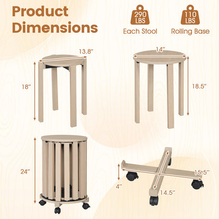 Round Portable Wood Nesting Stools with Locking Casters