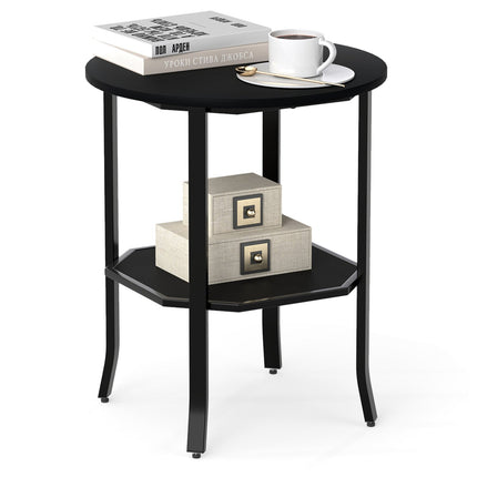 Round Side Table Small End Table with Storage Shelf 2-Tier Nightstand for Small Space
