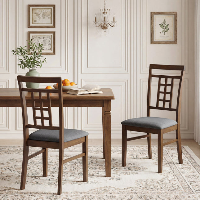 Rubber Wood Dining Chairs Set of 2 with Lattice Back