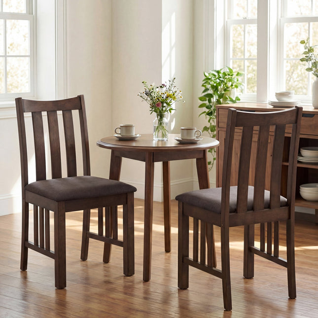 Rubber Wood Dining Chairs Side Chairs Set of 2 with Slat Back