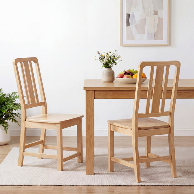 Rubber Wood Dining Chairs Set of 2 with Hollowed Backrest