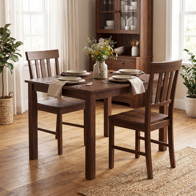 Rubber Wood Dining Chairs Set of 2 with High Slat Backrests