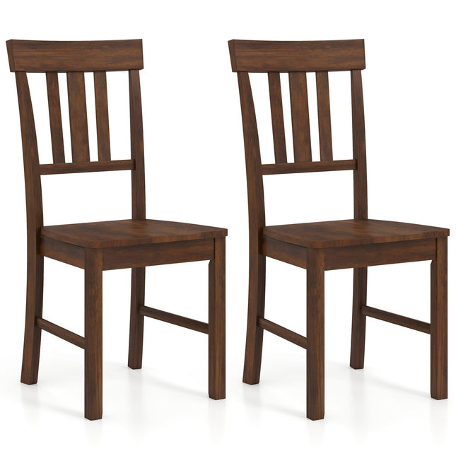 Rubber Wood Dining Chairs Set of 2 with High Slat Backrests